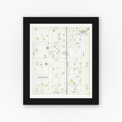Old map wall art mockup — black gallery frame with white mat — Sanborn Fire Insurance Map from Henrietta, Clay County, Texas (1902), Sheet #0004