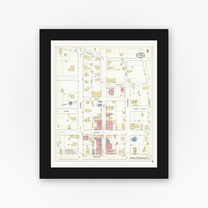 Old map wall art mockup — black gallery frame with white mat — Sanborn Fire Insurance Map from Starke, Bradford County, Florida (1912), Sheet #0005