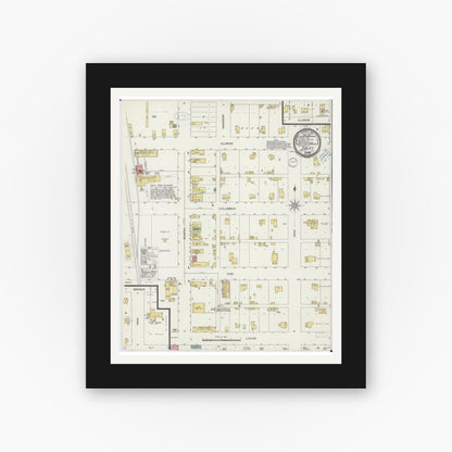 Old map wall art mockup — black gallery frame with white mat — Sanborn Fire Insurance Map from Sibley, Ford County, Illinois (1899), Sheet #0001