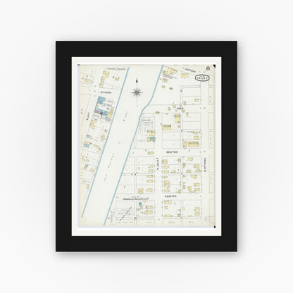 Old map wall art mockup — black gallery frame with white mat — Sanborn Fire Insurance Map from Joliet, Will County, Illinois (1891), Sheet #0008