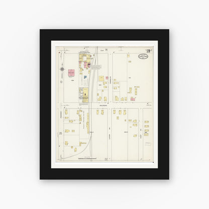 Old map wall art mockup — black gallery frame with white mat — Sanborn Fire Insurance Map from Cortland, Cortland County, New York (1915), Sheet #0021