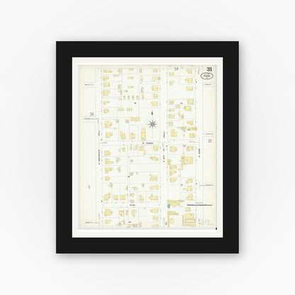 Old map wall art mockup — black gallery frame with white mat — Sanborn Fire Insurance Map from Paris, Lamar County, Texas (1908), Sheet #0031