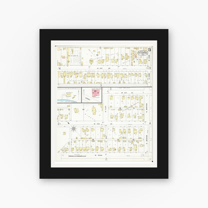 Old map wall art mockup — black gallery frame with white mat — Sanborn Fire Insurance Map from Ottumwa, Wapello County, Iowa (1897), Sheet #0003