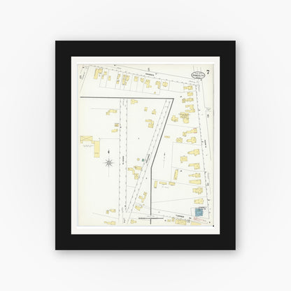 Old map wall art mockup — black gallery frame with white mat — Sanborn Fire Insurance Map from Randolph, Norfolk County, Massachusetts (1909), Sheet #0007