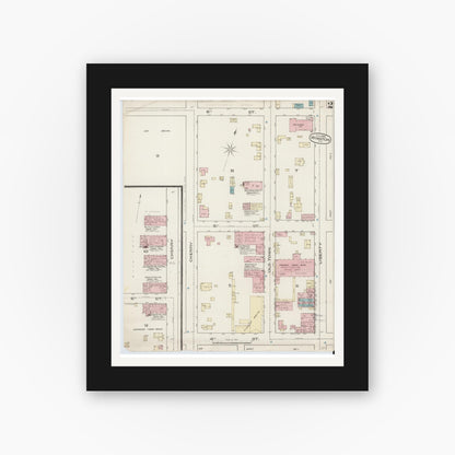 Old map wall art mockup — black gallery frame with white mat — Sanborn Fire Insurance Map from Winston-Salem, Forsyth County, North Carolina (1885), Sheet #0002