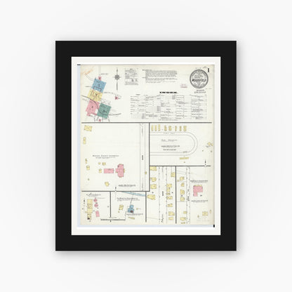 Old map wall art mockup — black gallery frame with white mat — Sanborn Fire Insurance Map from Woodsfield, Monroe County, Ohio (1911) - Complete Map Set