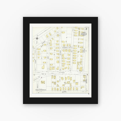 Old map wall art mockup — black gallery frame with white mat — Sanborn Fire Insurance Map from Waltham, Middlesex County, Massachusetts (1911), Sheet #0004