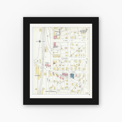 Old map wall art mockup — black gallery frame with white mat — Sanborn Fire Insurance Map from Valparaiso, Porter County, Indiana (1910), Sheet #0003