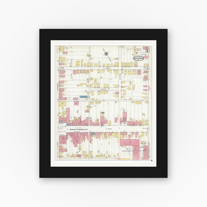 Old map wall art mockup — black gallery frame with white mat — Sanborn Fire Insurance Map from Waynesboro, Franklin County, Pennsylvania (1916), Sheet #0003