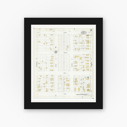 Old map wall art mockup — black gallery frame with white mat — Sanborn Fire Insurance Map from Bemidji, Beltrami County, Minnesota (1909), Sheet #0004