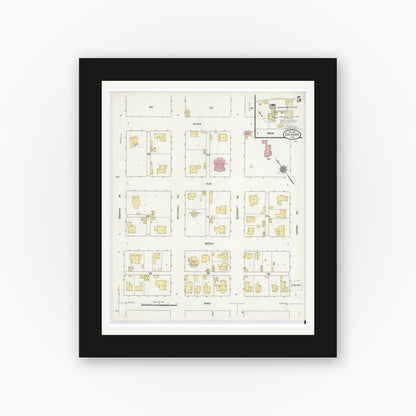 Old map wall art mockup — black gallery frame with white mat — Sanborn Fire Insurance Map from Calvert, Robertson County, Texas (1911), Sheet #0005