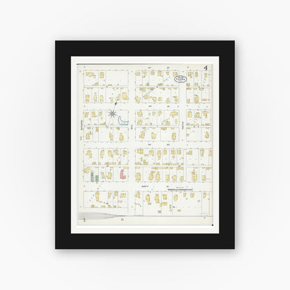 Old map wall art mockup — black gallery frame with white mat — Sanborn Fire Insurance Map from Flora, Clay County, Illinois (1906), Sheet #0004