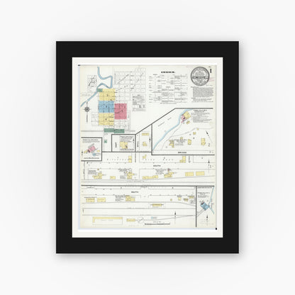 Old map wall art mockup — black gallery frame with white mat — Sanborn Fire Insurance Map from Redwood Falls, Redwood County, Minnesota (1909) - Complete Map Set