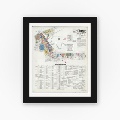 Old map wall art mockup — black gallery frame with white mat — Sanborn Fire Insurance Map from Lorain, Lorain County, Ohio (1918), Sheet #0001
