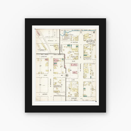Old map wall art mockup — black gallery frame with white mat — Sanborn Fire Insurance Map from Waverly, Bremer County, Iowa (1885), Sheet #0002