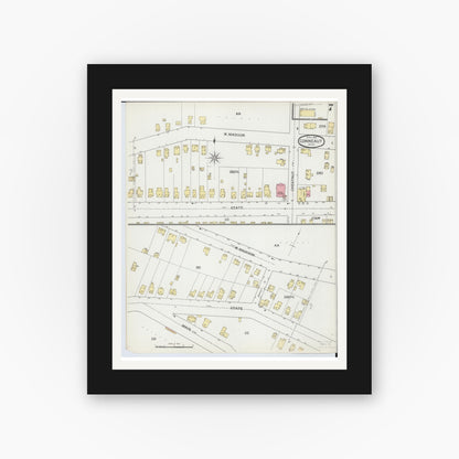 Old map wall art mockup — black gallery frame with white mat — Sanborn Fire Insurance Map from Conneaut, Ashtabula County, Ohio (1893), Sheet #0007