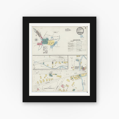 Old map wall art mockup — black gallery frame with white mat — Sanborn Fire Insurance Map from Waterville, Oneida County, New York (1894), Sheet #0001