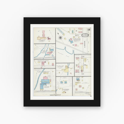 Old map wall art mockup — black gallery frame with white mat — Sanborn Fire Insurance Map from Pottstown, Montgomery County, Pennsylvania (1891), Sheet #0013