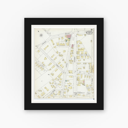 Old map wall art mockup — black gallery frame with white mat — Sanborn Fire Insurance Map from Everett, Middlesex County, Massachusetts (1892), Sheet #0009
