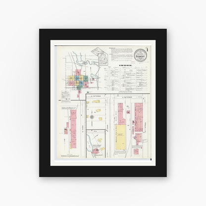 Old map wall art mockup — black gallery frame with white mat — Sanborn Fire Insurance Map from Tecumseh, Lenawee County, Michigan (1912) - Complete Map Set