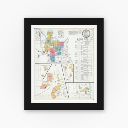 Old map wall art mockup — black gallery frame with white mat — Sanborn Fire Insurance Map from Albert Lea, Freeborn County, Minnesota (1899), Sheet #0001