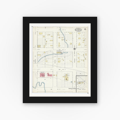 Old map wall art mockup — black gallery frame with white mat — Sanborn Fire Insurance Map from Grand Rapids, Itasca County, Minnesota (1913), Sheet #0006