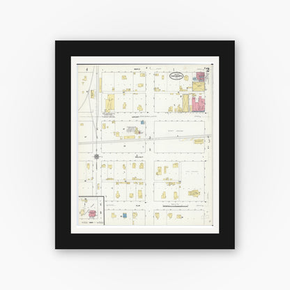 Old map wall art mockup — black gallery frame with white mat — Sanborn Fire Insurance Map from Chatsworth, Livingston County, Illinois (1911), Sheet #0002