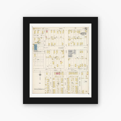 Old map wall art mockup — black gallery frame with white mat — Sanborn Fire Insurance Map from Wyandotte, Wayne County, Michigan (1922), Sheet #0032