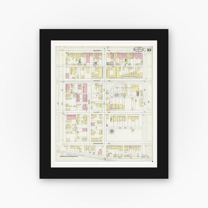 Old map wall art mockup — black gallery frame with white mat — Sanborn Fire Insurance Map from Braddock, Allegheny County, Pennsylvania (1896), Sheet #0010