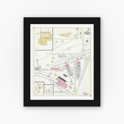 Old map wall art mockup — black gallery frame with white mat — Sanborn Fire Insurance Map from Hubbard, Trumbull County, Ohio (1921), Sheet #0005
