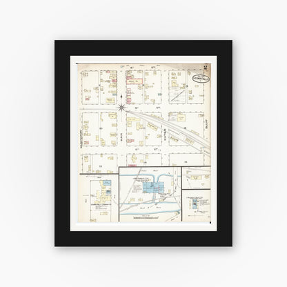 Old map wall art mockup — black gallery frame with white mat — Sanborn Fire Insurance Map from Cedar Falls, Black Hawk County, Iowa (1885), Sheet #0002