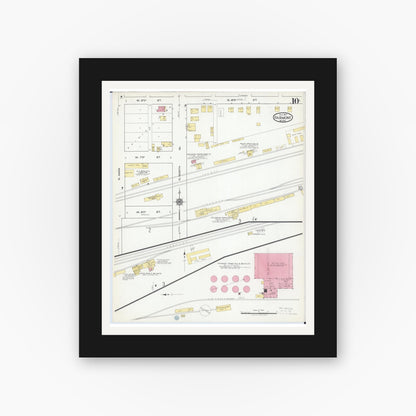 Old map wall art mockup — black gallery frame with white mat — Sanborn Fire Insurance Map from Fairmont, Martin County, Minnesota (1917), Sheet #0010