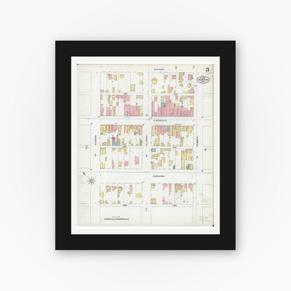 Old map wall art mockup — black gallery frame with white mat — Sanborn Fire Insurance Map from New Ulm, Brown County, Minnesota (1899), Sheet #0003
