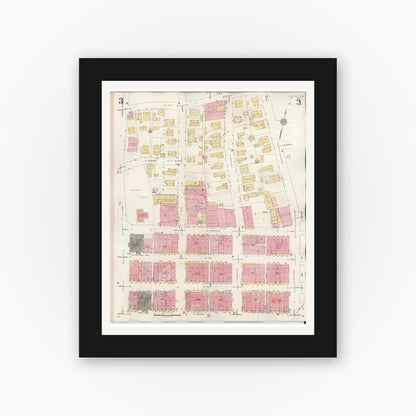 Old map wall art mockup — black gallery frame with white mat — Sanborn Fire Insurance Map from Palestine, Anderson County, Texas (1949), Sheet #0003
