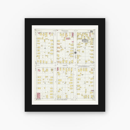 Old map wall art mockup — black gallery frame with white mat — Sanborn Fire Insurance Map from Manitowoc, Manitowoc County, Wisconsin (1919), Sheet #0019