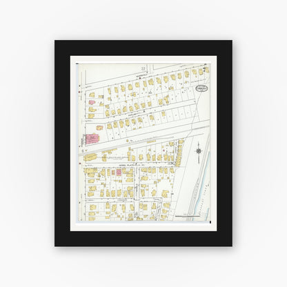 Old map wall art mockup — black gallery frame with white mat — Sanborn Fire Insurance Map from Conneaut, Ashtabula County, Ohio (1919), Sheet #0007
