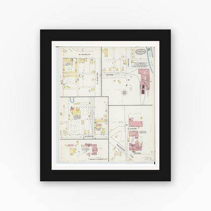 Old map wall art mockup — black gallery frame with white mat — Sanborn Fire Insurance Map from Kenton, Hardin County, Ohio (1892), Sheet #0008