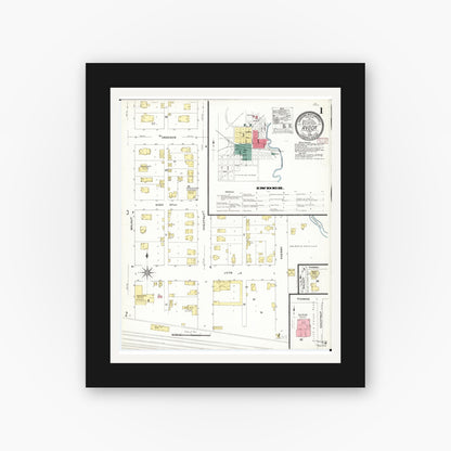 Old map wall art mockup — black gallery frame with white mat — Sanborn Fire Insurance Map from Avoca, Pottawattamie County, Iowa (1909) â€” Complete Set