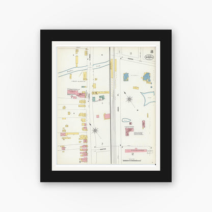 Old map wall art mockup — black gallery frame with white mat — Sanborn Fire Insurance Map from Woodbury, Gloucester County, New Jersey (1902), Sheet #0008
