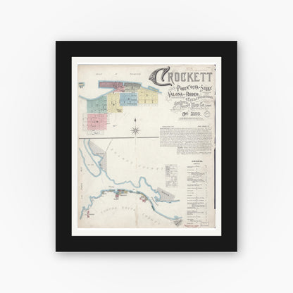 Old map wall art mockup — black gallery frame with white mat — Sanborn Fire Insurance Map from Crockett, Contra Costa County, California (1899), Sheet #0001