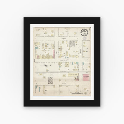 Old map wall art mockup — black gallery frame with white mat — Sanborn Fire Insurance Map from Lodi, San Joaquin County, California (1884) - Complete Map Set