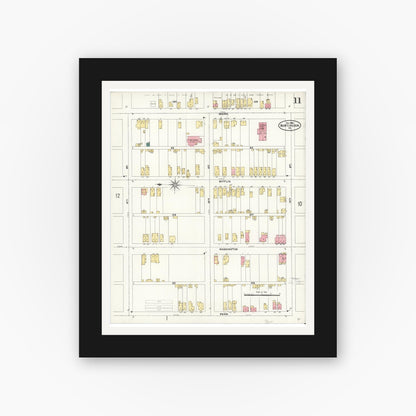 Old map wall art mockup — black gallery frame with white mat — Sanborn Fire Insurance Map from Huntingdon, Huntingdon County, Pennsylvania (1906), Sheet #0011