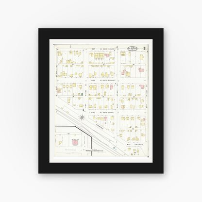Old map wall art mockup — black gallery frame with white mat — Sanborn Fire Insurance Map from Fort Dodge, Webster County, Iowa (1896), Sheet #0007