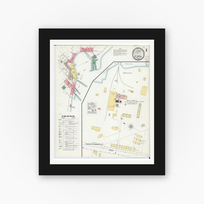 Old map wall art mockup — black gallery frame with white mat — Sanborn Fire Insurance Map from Saint Ignace, Mackinac County, Michigan (1901) - Complete Map Set