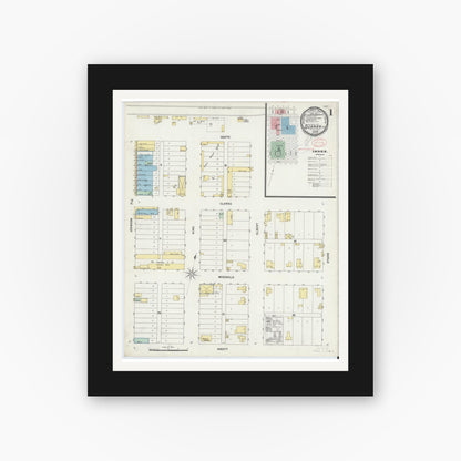 Old map wall art mockup — black gallery frame with white mat — Sanborn Fire Insurance Map from Quanah, Hardeman County, Texas (1898) - Complete Map Set