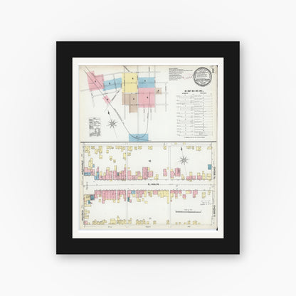 Old map wall art mockup — black gallery frame with white mat — Sanborn Fire Insurance Map from Waynesboro, Franklin County, Pennsylvania (1891), Sheet #0001