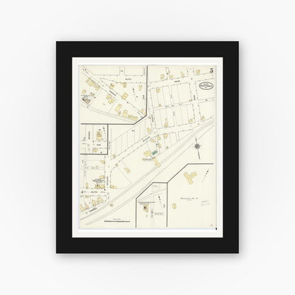 Old map wall art mockup — black gallery frame with white mat — Sanborn Fire Insurance Map from Houtzdale, Clearfield County, Pennsylvania (1910), Sheet #0005