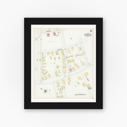 Old map wall art mockup — black gallery frame with white mat — Sanborn Fire Insurance Map from Newburyport, Essex County, Massachusetts (1906), Sheet #0006