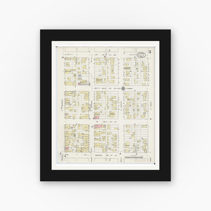 Old map wall art mockup — black gallery frame with white mat — Sanborn Fire Insurance Map from Ely, Saint Louis County, Minnesota (1914), Sheet #0003