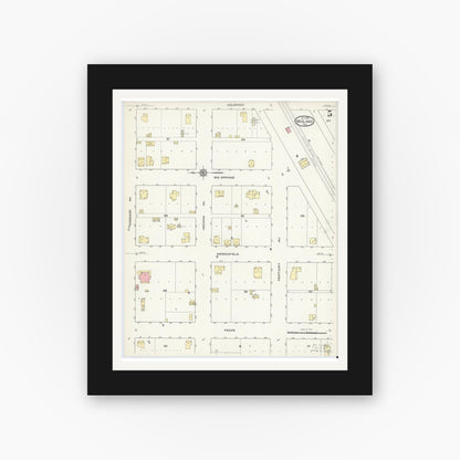Old map wall art mockup — black gallery frame with white mat — Sanborn Fire Insurance Map from Midland, Midland County, Texas (1914), Sheet #0005